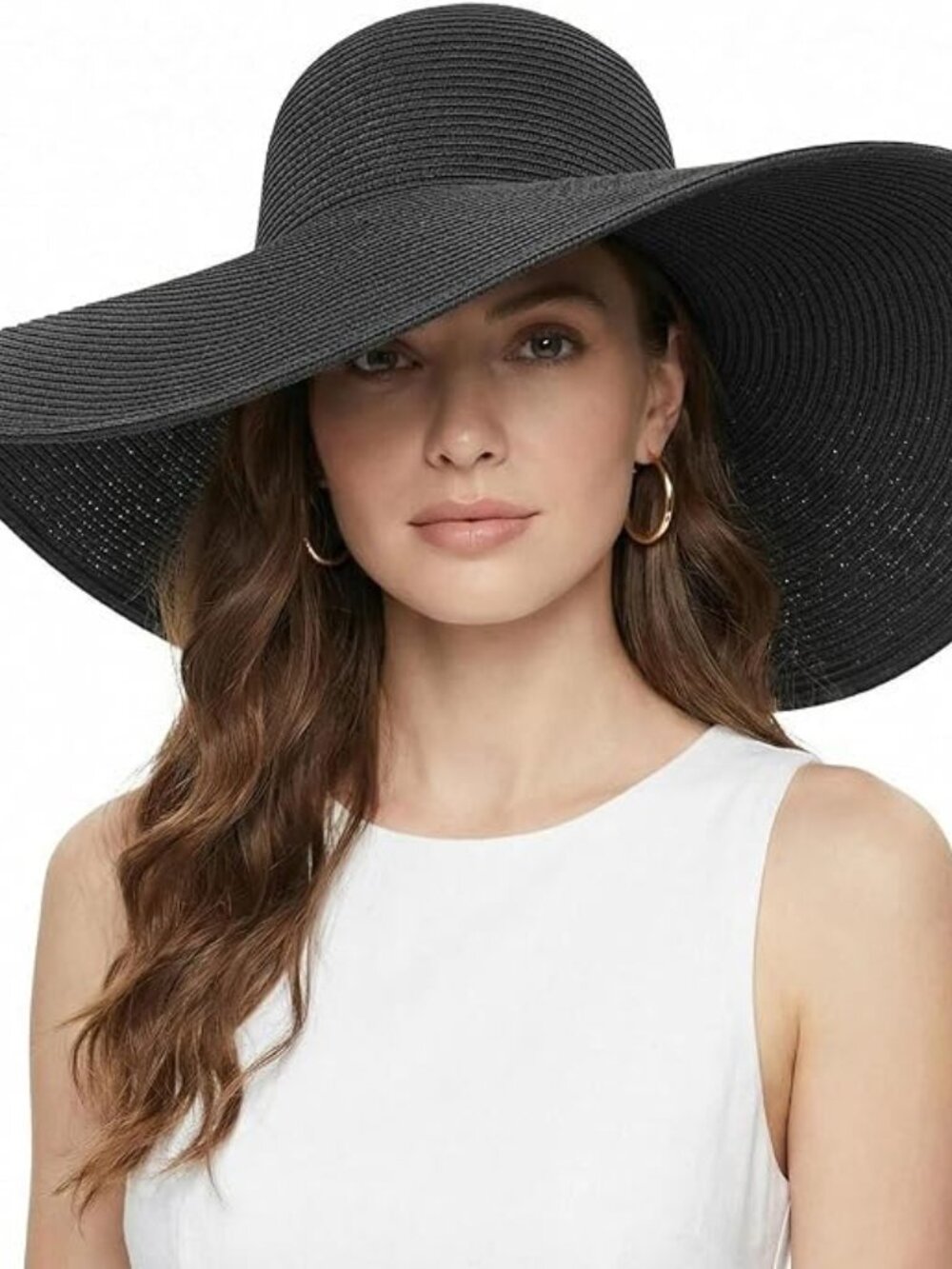 Straw Wide Brim Floppy Wired Shapeable Foldable Roll up Beach Sun Hat Black - Picture 6 of 11